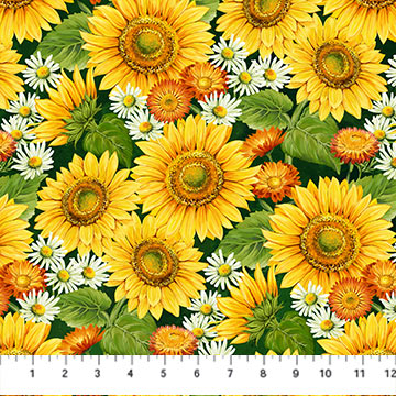 Sunshine Harvest by Northcott, Sunflower splash- based