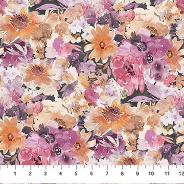 Northcott Vivian Small Floral Charcoal Multi, by the yard