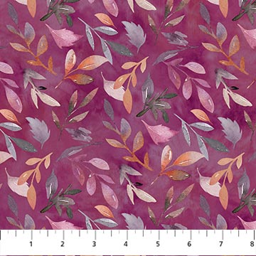 Northcott Vivian Small Leaf Maroon, by the yard