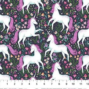 Unicorn Dreams, Charcoal Large Unicorns by Northcott-