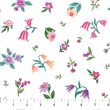 Unicorn Dreams, White Multi- Flower Toss by Northcott -online only