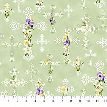 Spring Awakening, Green Multi Floral Cross by Northcott