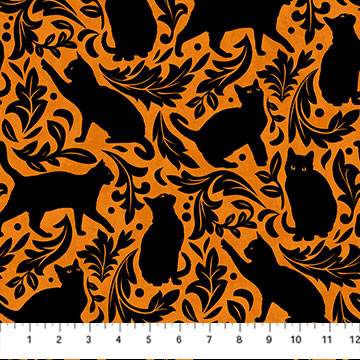 Hallow's Eve for Northcott Orange Damask Cat, by the yard