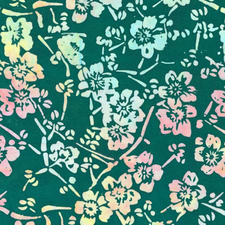 Dark Teal Bamboo Floral Adore, Baliscapes by the yard