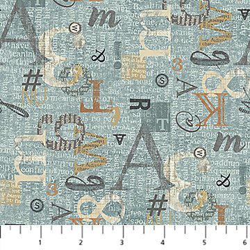 My Type for Northcott, Light Teal Multi Letters Mix, by the yard