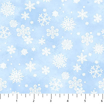 St. Nicholas from Northcott, Light Blue Snowflakes, by the yard