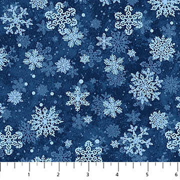 St. Nicholas from Northcott, Dark blue Snowflakes, by the yard (C