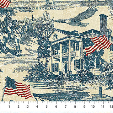 Stonehenge America 250 Navy Beige Toile, by the yard