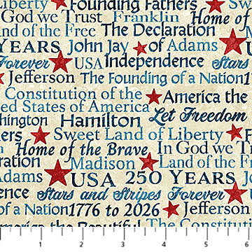 Stonehenge America 250  Beige Multi Words, by the yard