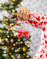 Needlepoint Icon Ornament - Bow, Finished Product