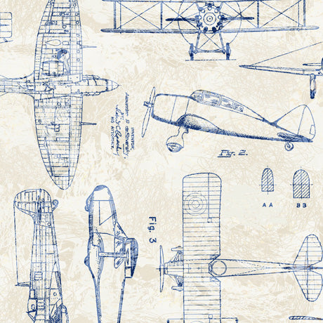 FLYING HIGH AIRPLANE TOILE, CREAM by QT Fabrics