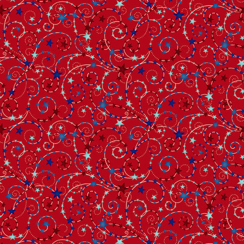 3190-88 Red || Liberty Hill, from Henry Glass, Red Swirling Stars