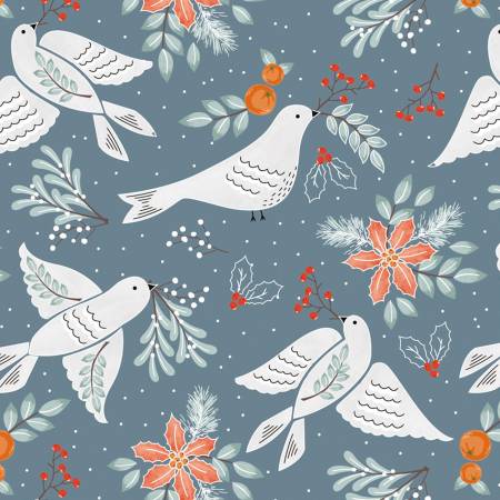 Christmas birds, turtle Dove fabric by the yard