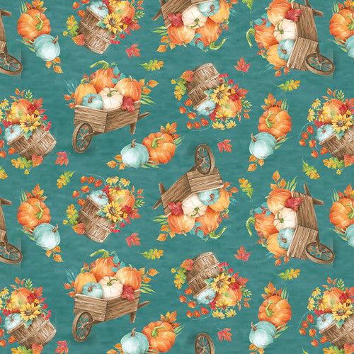 3316-67 Teal || Autumn Blessings, Autumn Wheelbarrows & Cornucopias