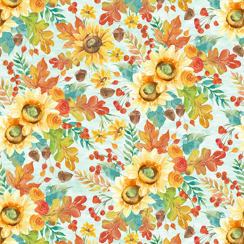 3322-11 Lt. Blue || Autumn Blessings, Autumn Flowers by the yard
