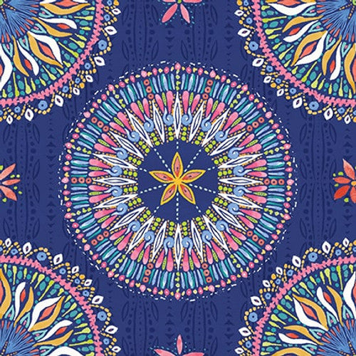 Along the Coast, from Blank Quilting, Dark Blue Mandala Allover Fish by the yard