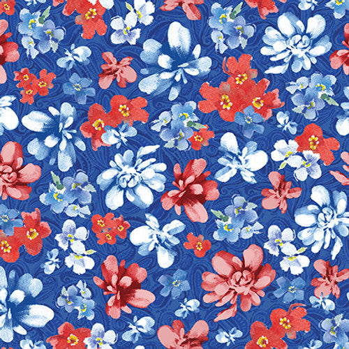 3905-77 Cobalt || Lucky Stars, flowers,  for blank quilting by the yard