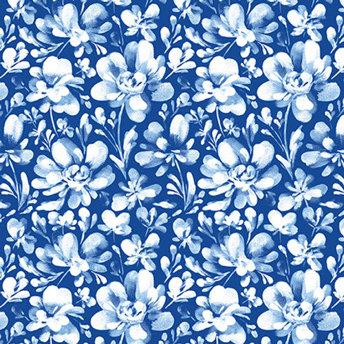 3907-77 Cobalt || Lucky Stars, flowers,  for blank quilting by the yard