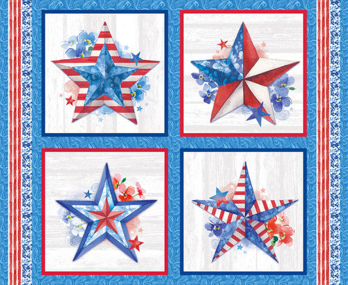 3912P-75 Med. Blue || Lucky Stars, block panel 36", for blank quilting by the panel