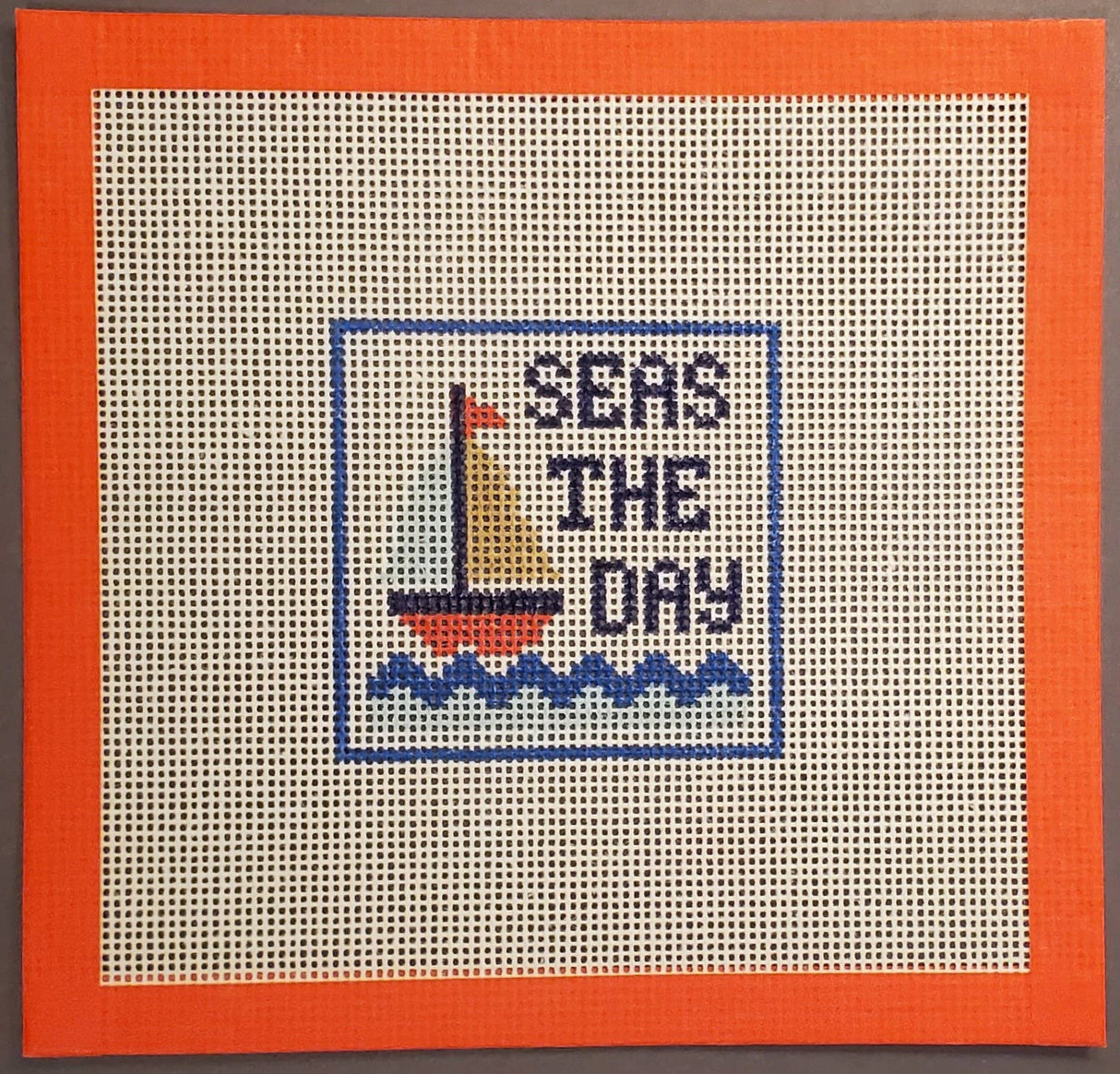 Coastal boat needlepoint hand painted canvas 14 mesh