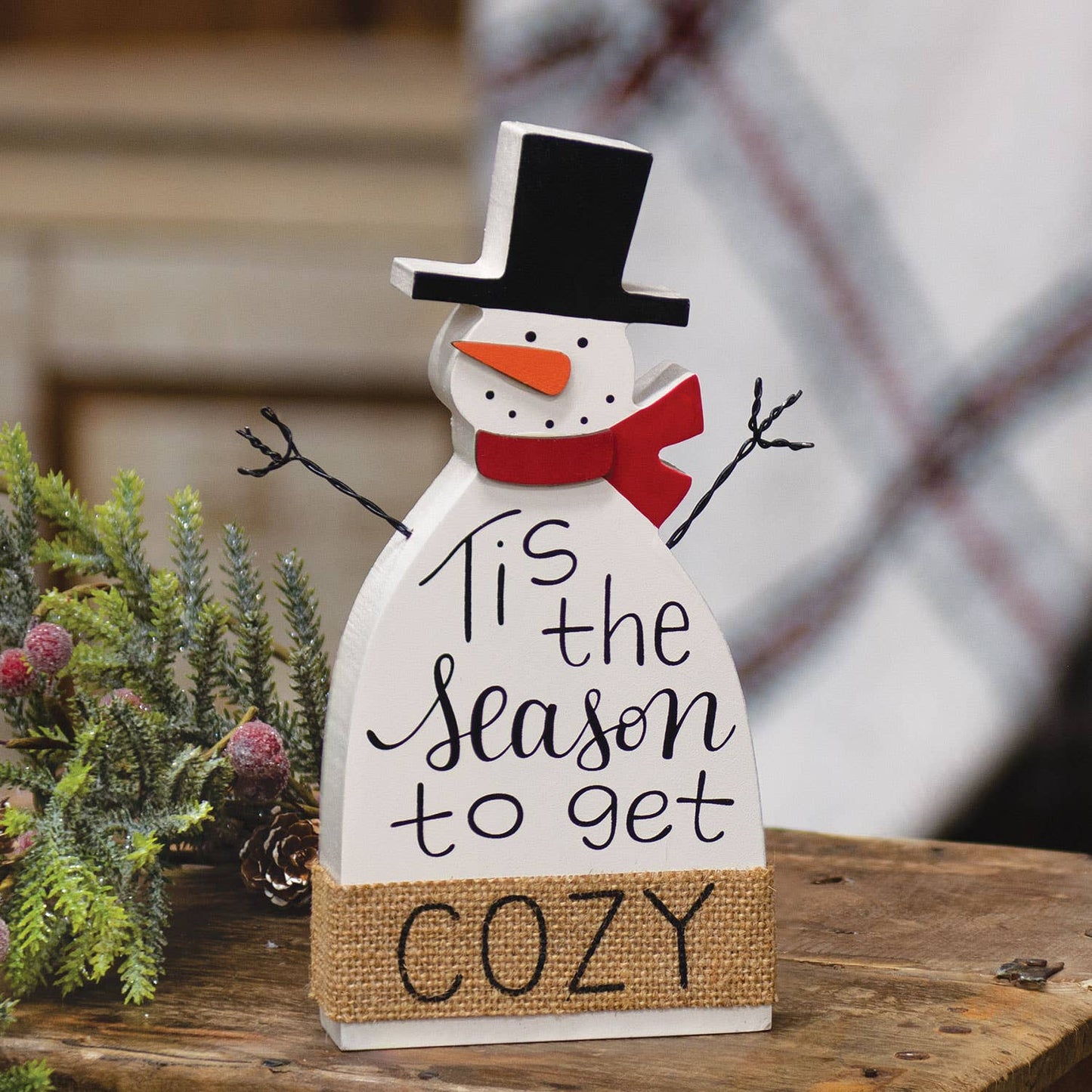 Tis the Season to Get Cozy Wooden Snowman Sitter