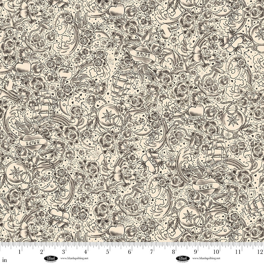 4449-41 Cream || Ink Chronicles from Blank Quilting by the yard