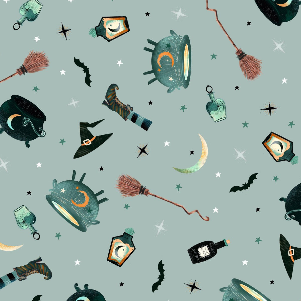 4859-11 dusty blue || Witchy Wicked from Blank Quilting by the yard