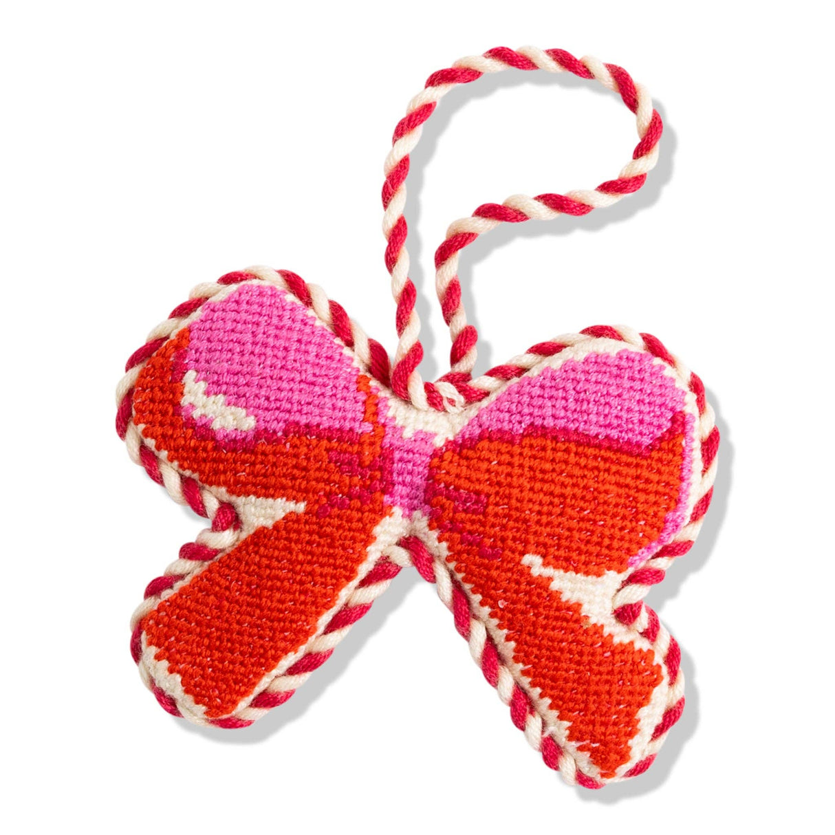 Needlepoint Icon Ornament - Bow, Finished Product