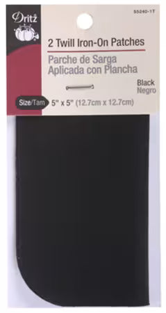 Iron on Patch Black 5in x 5in 2ct