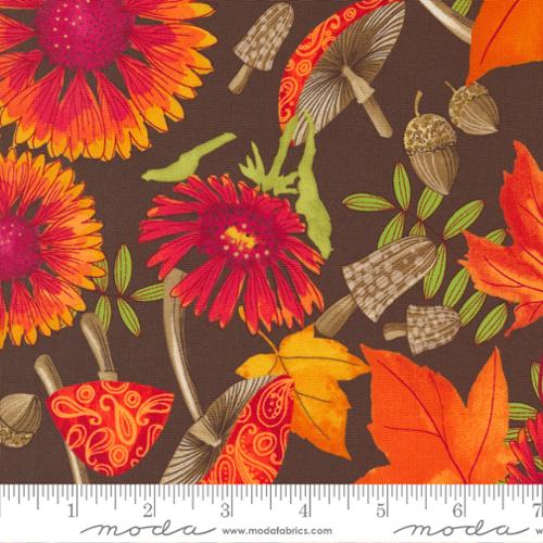 Forest Frolic Chocolate Indian Blanket Flowers Florals, Moda by the yard
