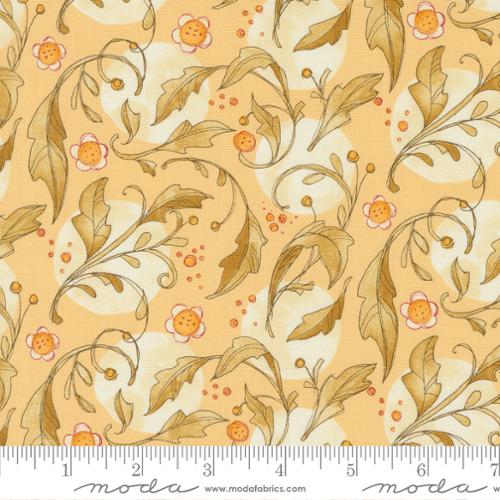 Forest Frolic Butterscotch Swirly Leaves Dots Leaf, Moda by the yard