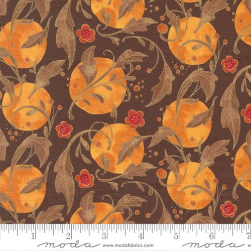 Forest Frolic Chocolate Swirly Leaves Dots Leaf, Moda by the yard