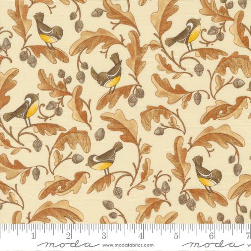 Forest Frolic Cream Chickadees and Acorns Landscape and Nature Birds, Moda by the yard