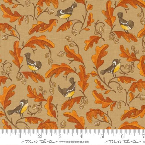 Forest Frolic Caramel Chickadees and Acorns Landscape and Nature Birds, Moda by the yard