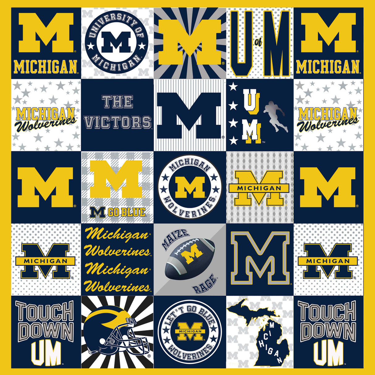 University of Michigan Wolverines T-Shirt Panel-60"x 60"-Minky
