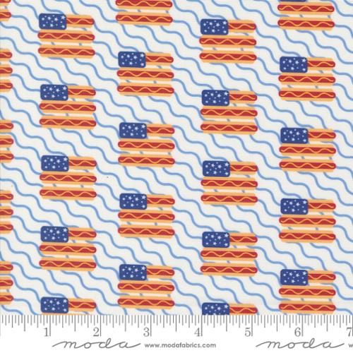 Playball from Moda, Top Dog Americana Hotdogs Flags, Stripe by the yard