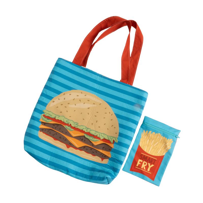 Hamburger tote and french fry zipper pouch panel from Moda