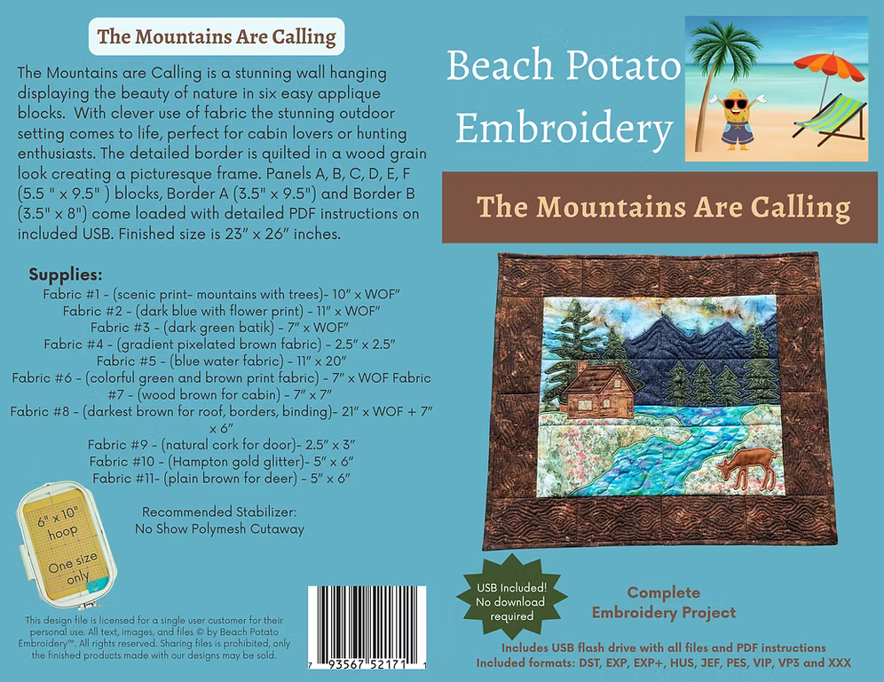 The Mountains Are Calling Embroidery Pattern from Beach Potato Embroidery
