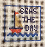 Coastal boat needlepoint hand painted canvas 14 mesh