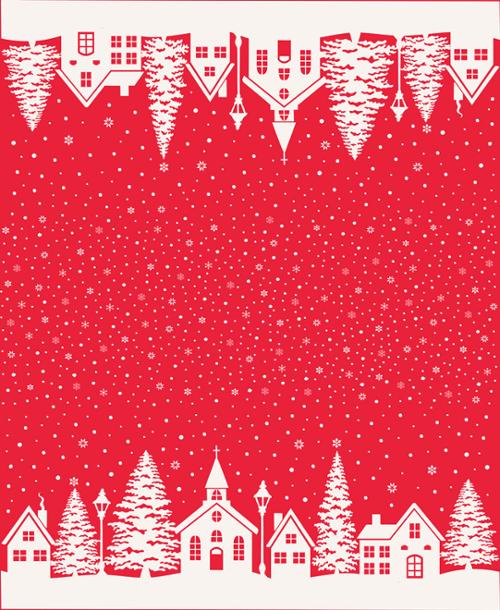 Buon Natale Pomegranate Christmas Village Double Border Print 36" x 44" Border Houses Snowflakes Silhouettes 35407 14 Moda by the yard