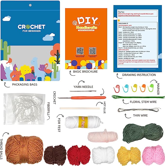 Crochet Kit for Beginners, Handmade Strawberry Plant Potted Crochet Knitting Kit