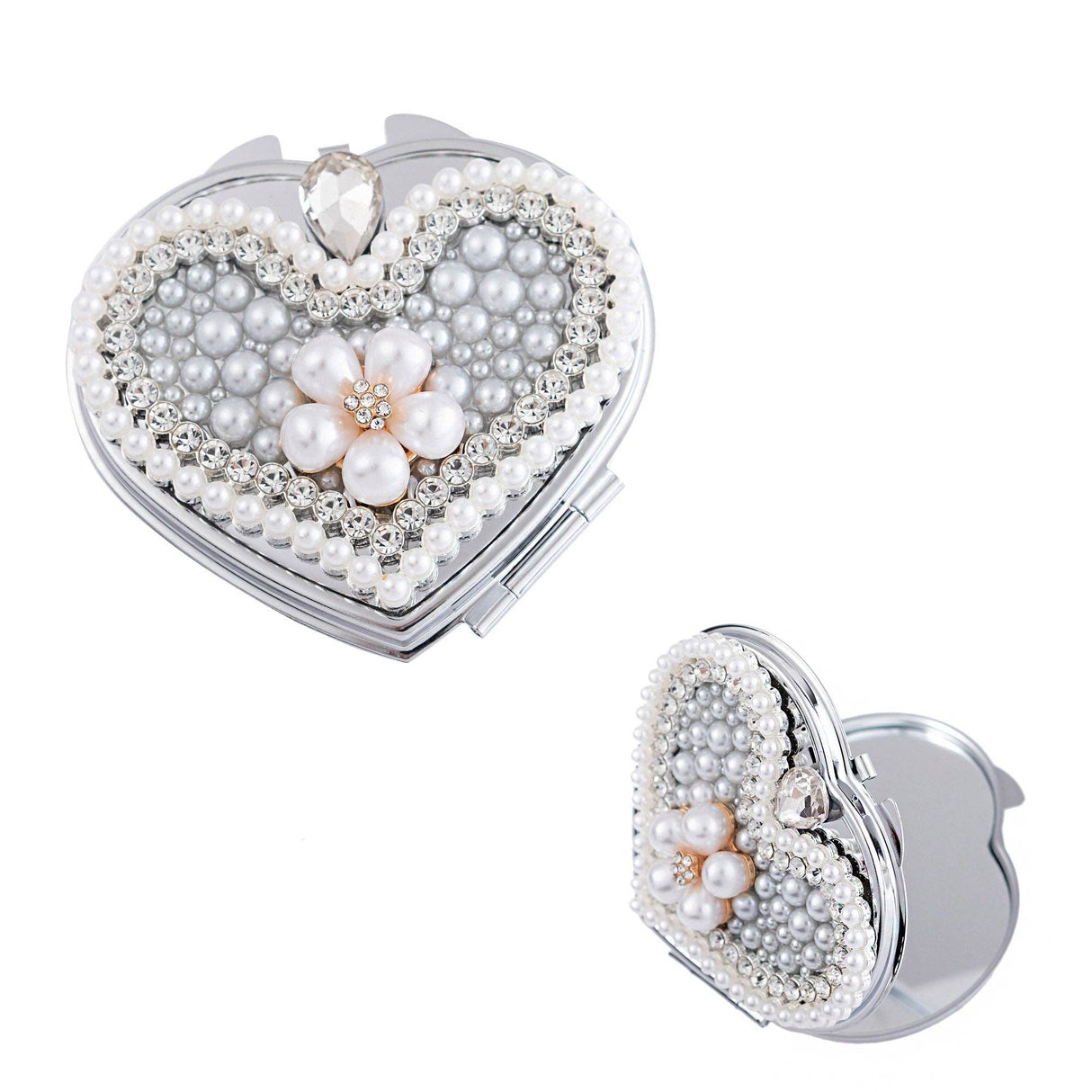 FLOWER PEARL CHARM HEART HAND MIRROR