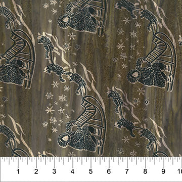 Arctic Fun Batik Quilt Fabric - Mocha Dog Sledding by the yard