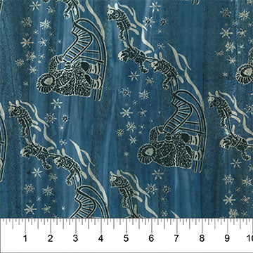 Arctic Fun Batik Quilt Fabric - Pearl Blue Dog Sledding by the yard