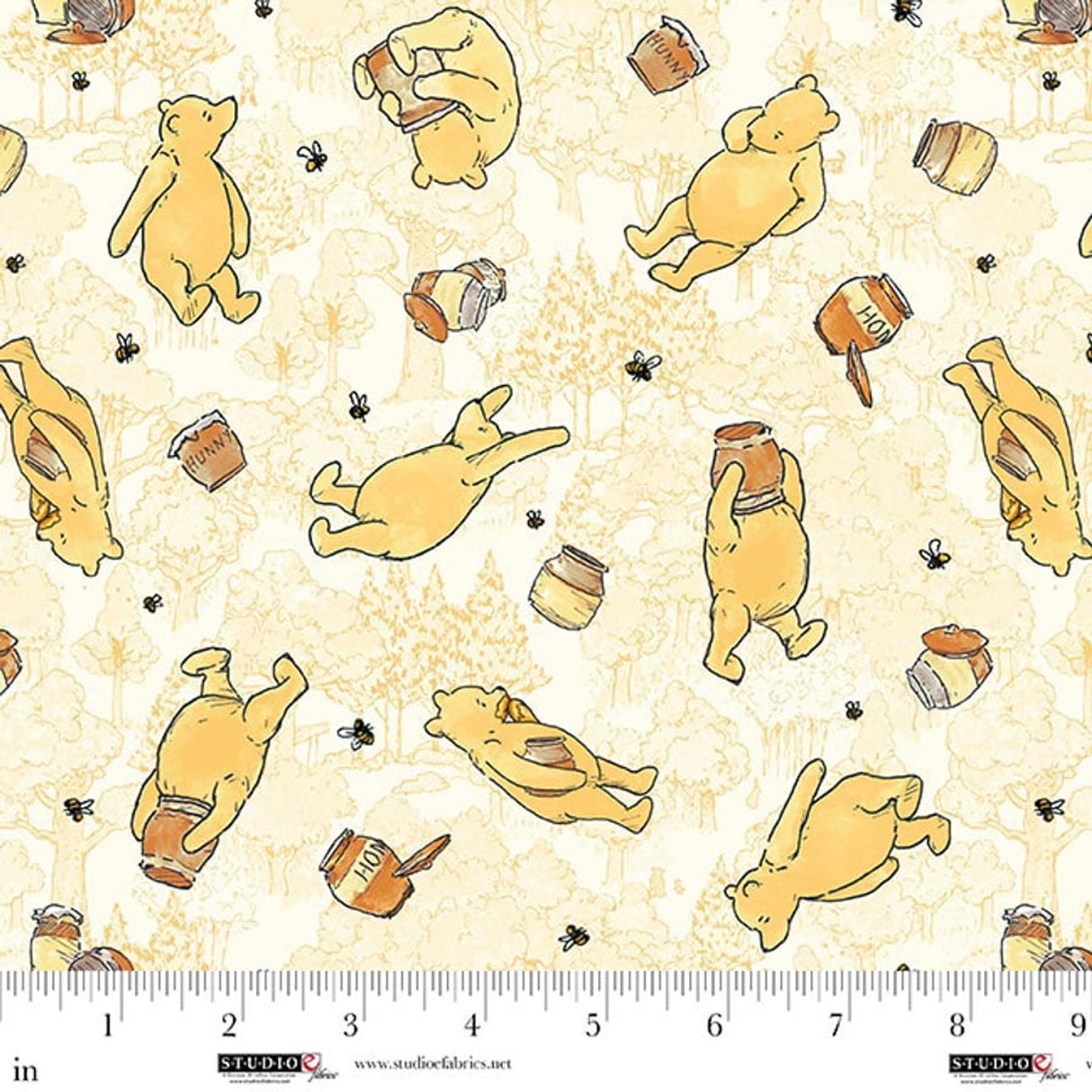 Classic Winnie  from Studio E fabrics, yellow bears Map by the yard