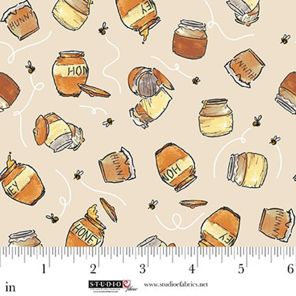 Classic Winnie  from Studio E fabrics, Taupe Honey Pots Map by the yard
