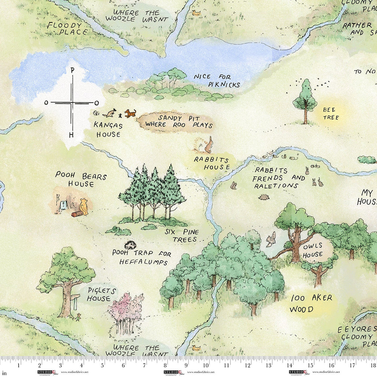 Winnie the Pooh Map Lt. Green || Classic Winnie Minky by the yard