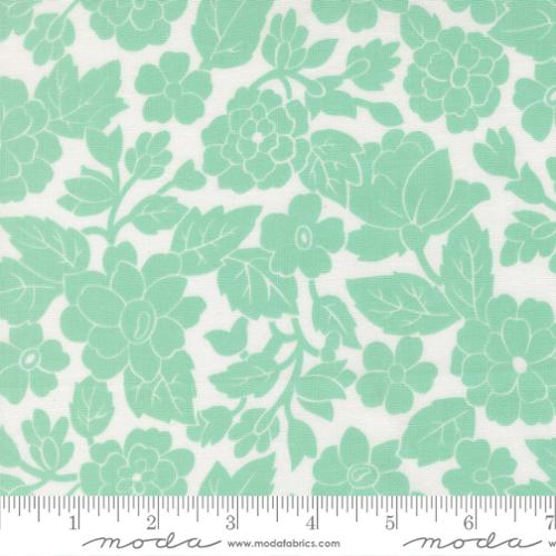 Bloomsberry White Aqua 55351 11 Moda, by the yard