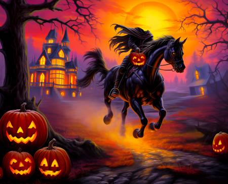 Headless Horseman Panel / Multi, 36in Panel Halloween from David Textiles