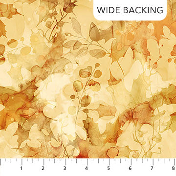 Autumn Breeze, Wide Backing Ochre Leaf Backing from Northcott, by the yard